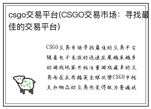 csgo交易平台(CSGO交易市场：寻找最佳的交易平台)